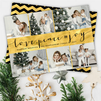 Liebe Peace Joy Golden Band Stilvoll 6 Foto Collag Feiertagskarte
