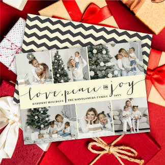 Liebe Peace Joy Ivory Band Modern 6 Foto Collage Feiertagskarte