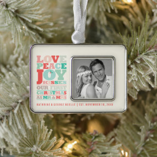 Liebe Peace Joy Kisses Color Typografie Weihnachte Rahmen-Ornament Silber
