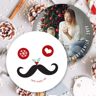 Liebe Peace Joy Mustache Funny Smiley Foto Feiertagskarte