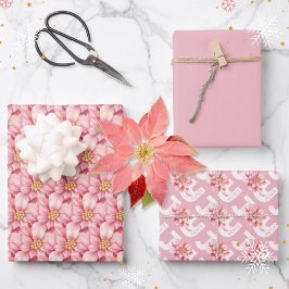 Liebe Peace Joy Pink Poinsettia Weihnachten Geschenkpapier Set
