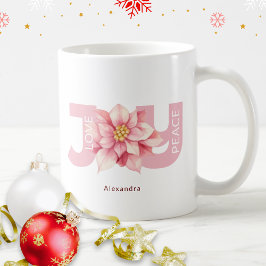 Liebe Peace Joy Pink Poinsettia Weihnachten Kaffeetasse