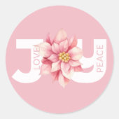 Liebe Peace Joy Pink Poinsettia Weihnachten Runder Aufkleber (Vorderseite)