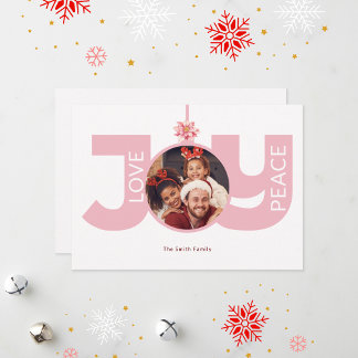 Liebe Peace Joy Pink Poinsettia Weihnachtsfest Fot Feiertagskarte