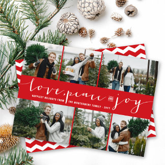 Liebe Peace Joy Red Band Moderne 6 Foto Collage Feiertagskarte