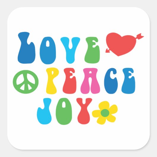 Liebe Peace Joy Square Sticker, glänzend Quadratischer Aufkleber (Vorderseite)