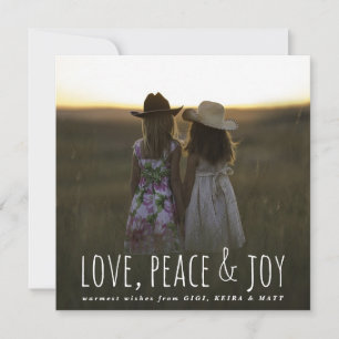 Liebe Peace & Joy Whimsical Script Weihnachts-Foto Feiertagskarte