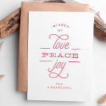 LIEBE PEACE JOY White Holiday Weihnachtskarte Feiertagskarte<br><div class="desc">LIEBE PEACE JOY to you Holiday Weihnachtskarte rot und weiß.</div>