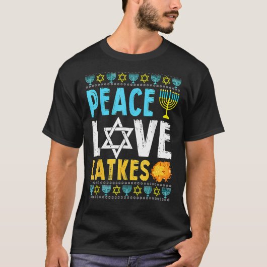 Liebe Peace Latkes Hanukkah Chanukah Jüdische Funn T-Shirt (Vorderseite)