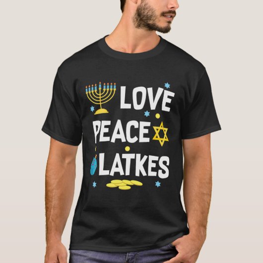 Liebe Peace Latkes Hanukkah Chanukah Juwish Funny T-Shirt (Vorderseite)