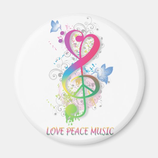 Liebe Peace Music Spritzer Wirbel Blume Vögel Magnet (Vorne)