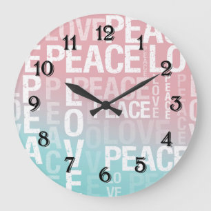 Liebe Peace Pink Aqua Ombre Große Wanduhr