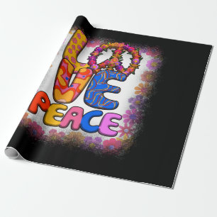 Liebe Peace Retro 60er & 70er Floral Hippie Peace Geschenkpapier