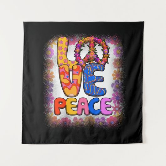Liebe Peace Retro 60er & 70er Floral Hippie Peace Wandteppich (Vorderseite)