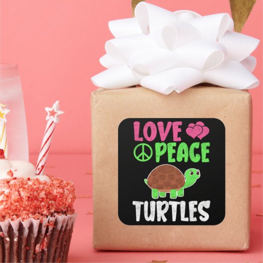 Liebe Peace Schildkröten Niedlich Zootiere Schildk Quadratischer Aufkleber (Party)