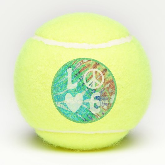 Liebe Peace Sign Heart Fun Hippie Boho Aquamarine Tennisbälle (Rückseite)