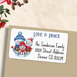 Liebe & Peace Snowman Familienname Adressaufkleber