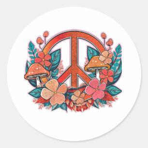 Liebe Peach Pilze und Blume Runder Aufkleber