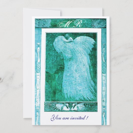 Liebe PEACOCK MONOGRAM Aqua Einladung (Vorderseite)