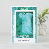 Liebe PEACOCK MONOGRAM Aqua Einladung (Stehend Vorderseite)
