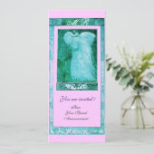 Liebe PEACOCK MONOGRAM, blau rosa Einladung (Stehend Vorderseite)