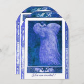 Liebe PEACOCK MONOGRAM Blau Weiß Einladung (Vorne/Hinten)