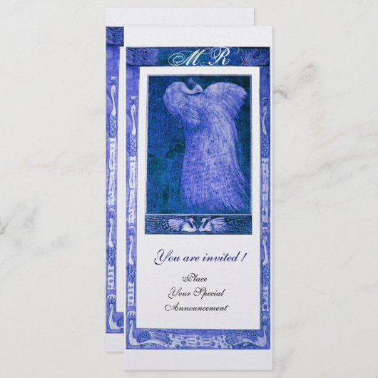 Liebe PEACOCK MONOGRAM Blaue Perle Einladung (Vorne/Hinten)