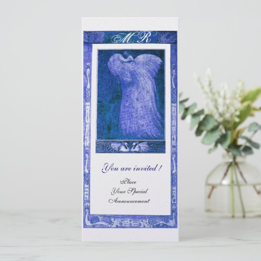 Liebe PEACOCK MONOGRAM Blaue Perle Einladung (Stehend Vorderseite)