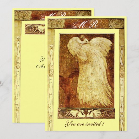 Liebe PEACOCK MONOGRAM, braun Einladung (Vorne/Hinten)