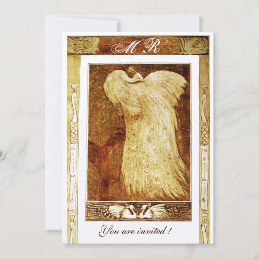 Liebe PEACOCK MONOGRAM, braun-gelb Einladung (Vorderseite)