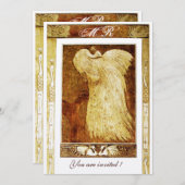 Liebe PEACOCK MONOGRAM, braun-gelb Einladung (Vorne/Hinten)