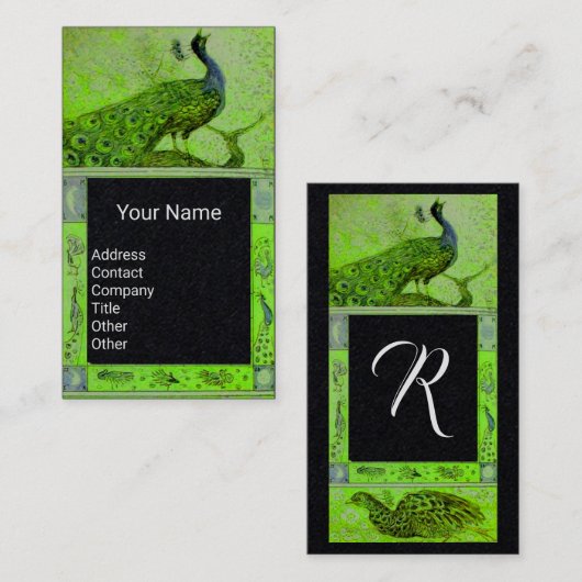 Liebe PEACOCK MONOGRAM Grünbuch Visitenkarte (Vorne/Hinten)