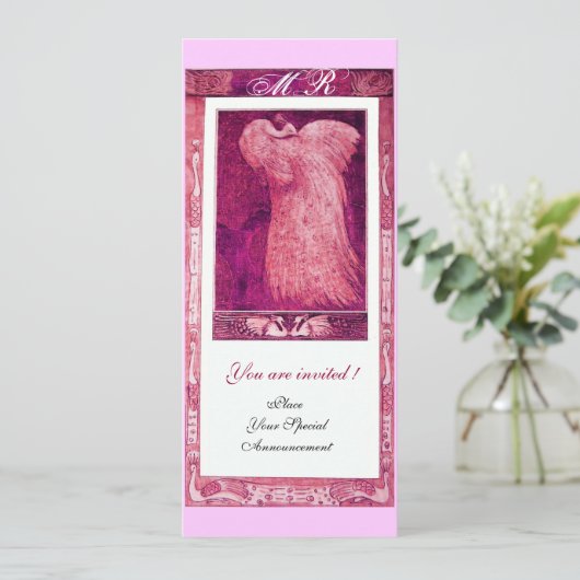 Liebe PEACOCK MONOGRAM, rosa Einladung (Stehend Vorderseite)