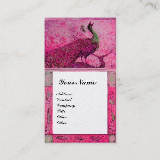 Liebe PEACOCKS MONOGRAM Pink Fuchsia Pearl Visitenkarte (Vorderseite)