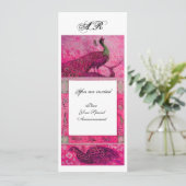 Liebe PEACOCKS MONOGRAM rosa fuchsienweiß Einladung (Stehend Vorderseite)