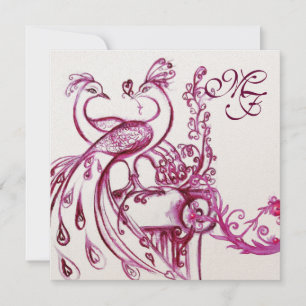 LIEBE PEACOCKS MONOGRAM Rosa Weiße Hochzeit Einlad Einladung