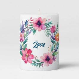 "Liebe" personalisieren den Blumenkranz in Aquarel Stumpenkerze