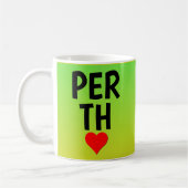 Liebe PERTH (oder Ihr Text) Herz auf grünem Gold Kaffeetasse (Links)