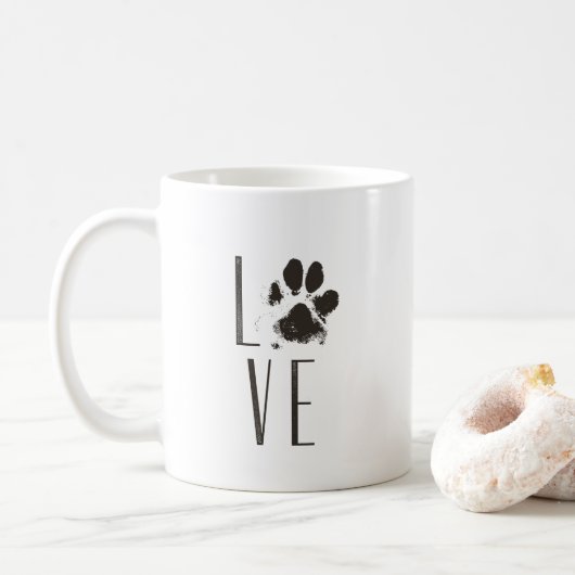 Liebe Pet Pet Print Brown Grunge Typografie Kaffeetasse (Mit Donut)
