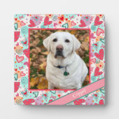 Liebe Pet Red Pink Heart Foto Angepasster Name Fotoplatte (Vorderseite)