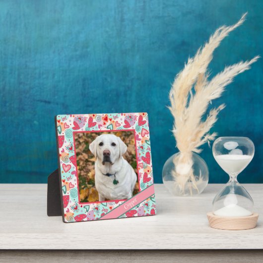 Liebe Pet Red Pink Heart Foto Angepasster Name Fotoplatte (InSitu)