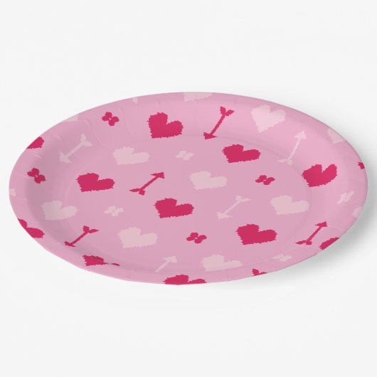 Liebe Pfeile & Blütenpapierplatte Pappteller (Schrägansicht)