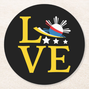 Liebe - Philippinische Flagge Typografie Kunst Runder Pappuntersetzer
