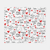 Liebe-Phrasen, Doodle-Herzen, Valentinmuster. Fleecedecke (Vorderseite (Horizontal))
