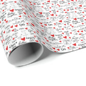 Liebe-Phrasen, Doodle-Herzen, Valentinmuster. Geschenkpapier (Rolleneckpunkt)