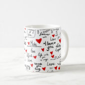 Liebe-Phrasen, Doodle-Herzen, Valentinmuster. Kaffeetasse (VorderseiteRechts)