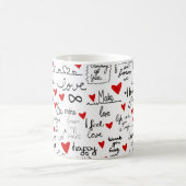 Liebe-Phrasen, Doodle-Herzen, Valentinmuster. Kaffeetasse (Mittel)