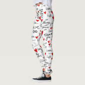 Liebe-Phrasen, Doodle-Herzen, Valentinmuster. Leggings (Links)