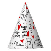 Liebe-Phrasen, Doodle-Herzen, Valentinmuster. Partyhütchen (Rückseite)