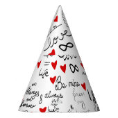 Liebe-Phrasen, Doodle-Herzen, Valentinmuster. Partyhütchen (Links)